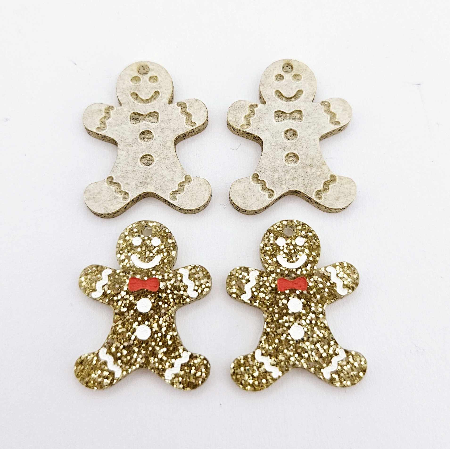 gold glitter gingerbread men Christmas Xmas DIY earring supplies laser cut acrylic mini small petite dangles blanks engraved paint fill kids