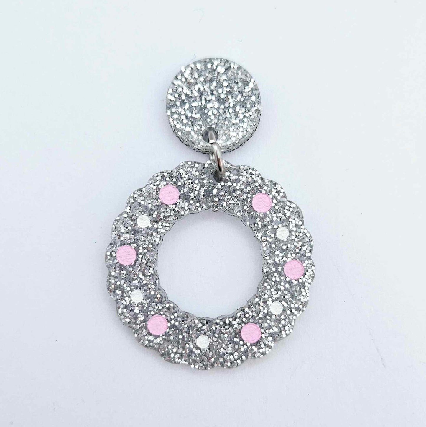 silver glitter wreath Christmas Xmas bows DIY earring supplies laser cut acrylic dangles blanks engraved paint filled baubles layered hoops