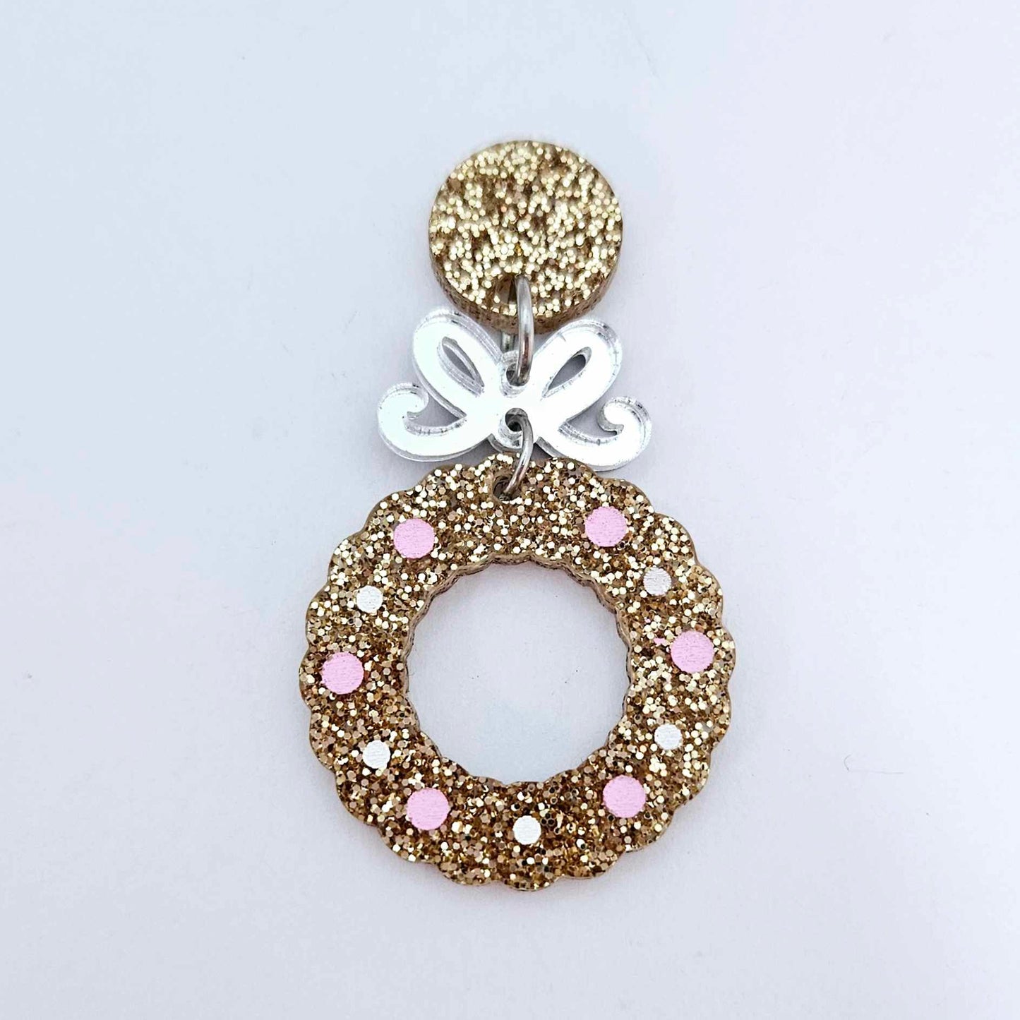 rose gold glitter wreath Christmas Xmas bows DIY earring supplies laser cut acrylic dangles blanks engraved paint filled baubles layered hoops