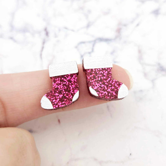 hot pink glitter stockings Christmas Xmas DIY earring supplies laser cut acrylic studs blanks paint fill engraved