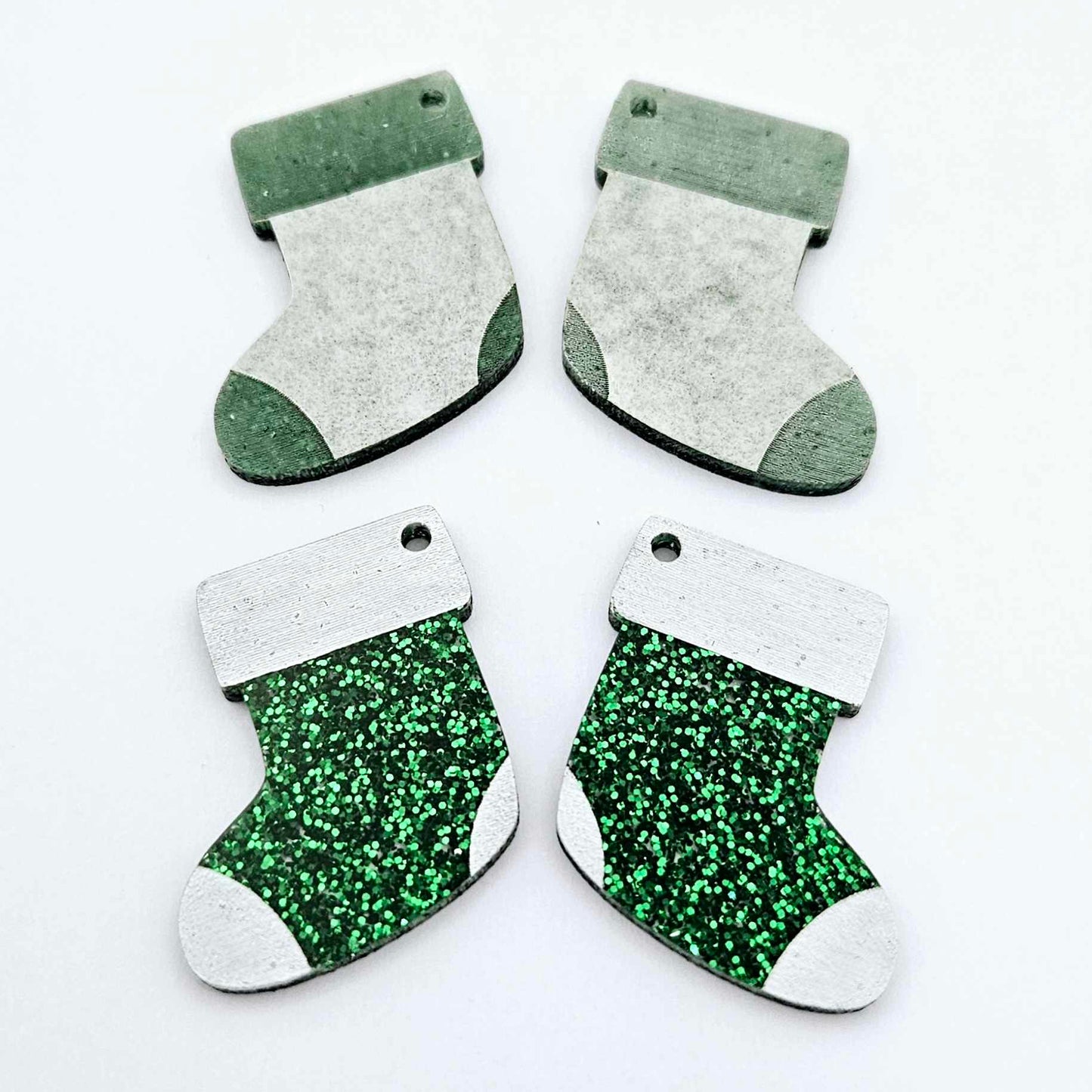 green glitter stockings Christmas DIY earring supplies laser cut acrylic dangles blanks engraved paint fill craft