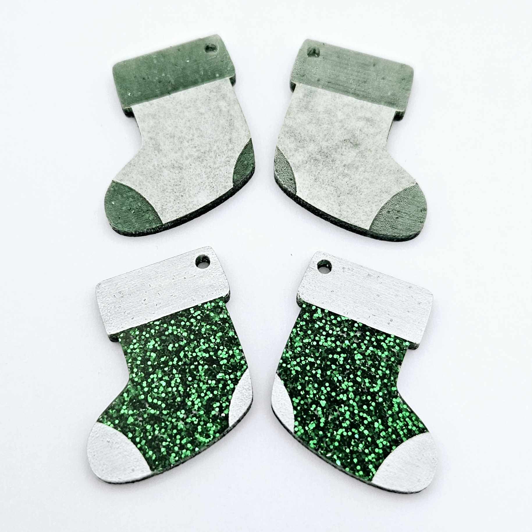 green glitter stockings Christmas DIY earring supplies laser cut acrylic dangles blanks engraved paint fill craft