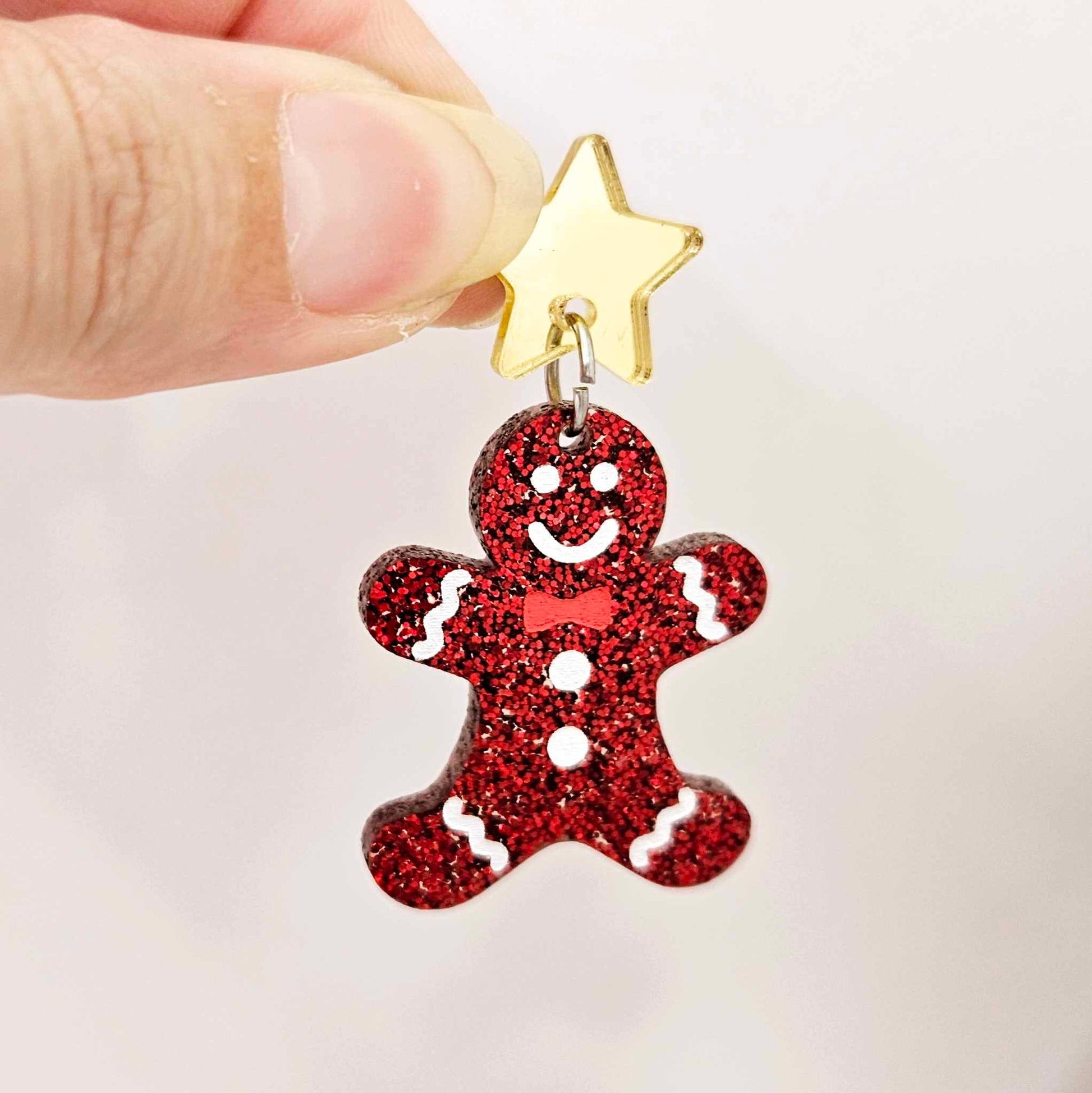 red glitter gingerbread men Christmas Xmas DIY earring supplies laser cut acrylic dangles blanks engraved paint fill