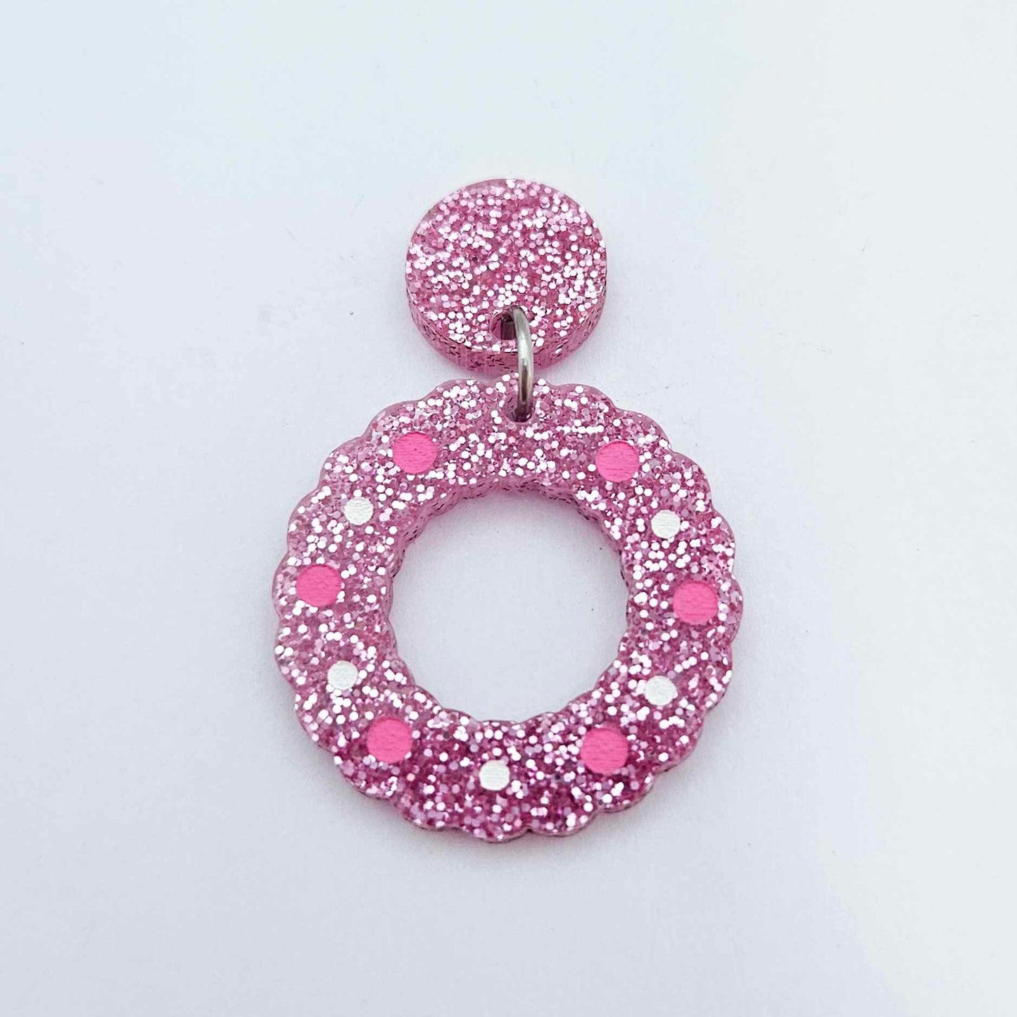 pink glitter wreath Christmas Xmas bows DIY earring supplies laser cut acrylic dangles blanks engraved paint filled baubles layered hoops