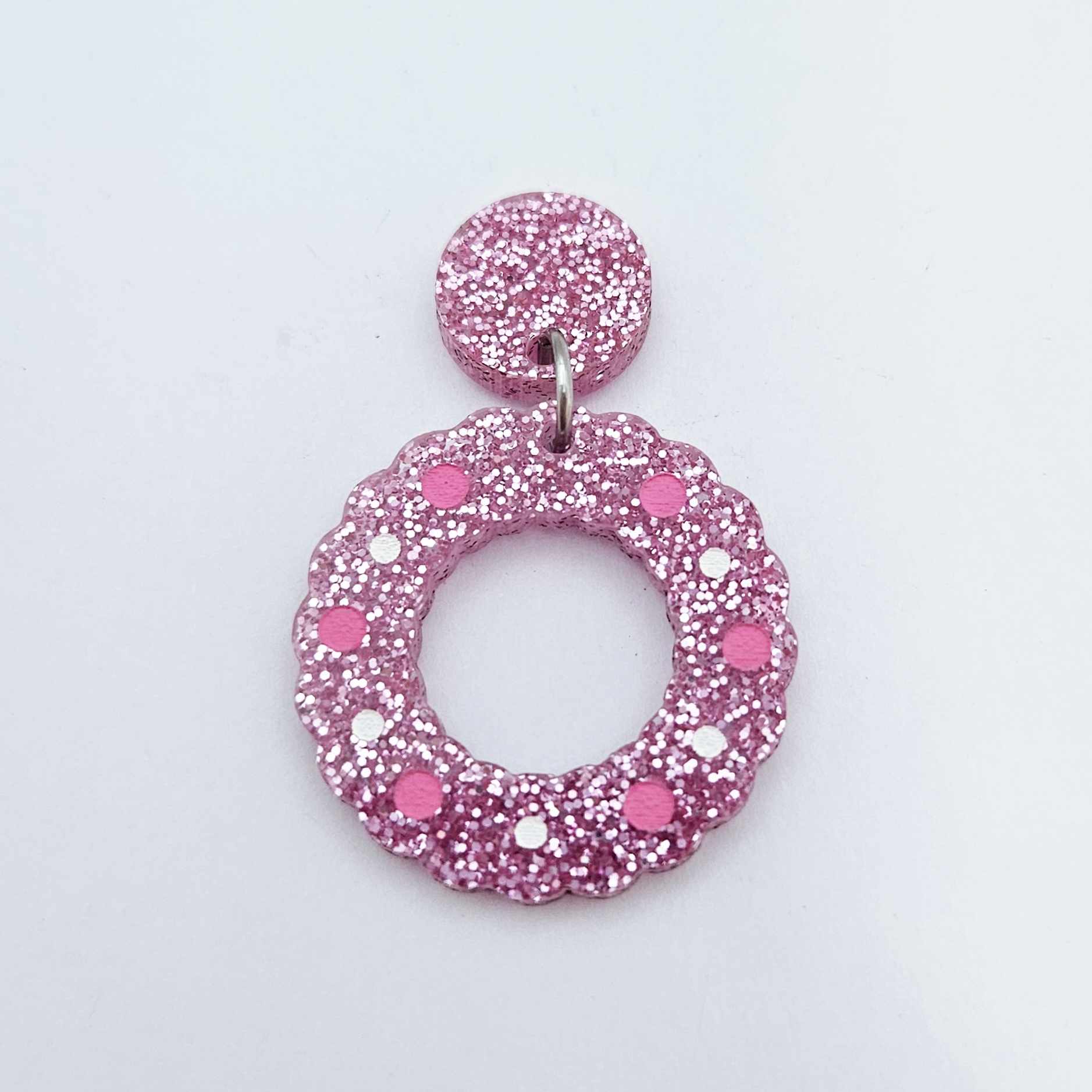 pink glitter wreath Christmas Xmas bows DIY earring supplies laser cut acrylic dangles blanks engraved paint filled baubles layered hoops