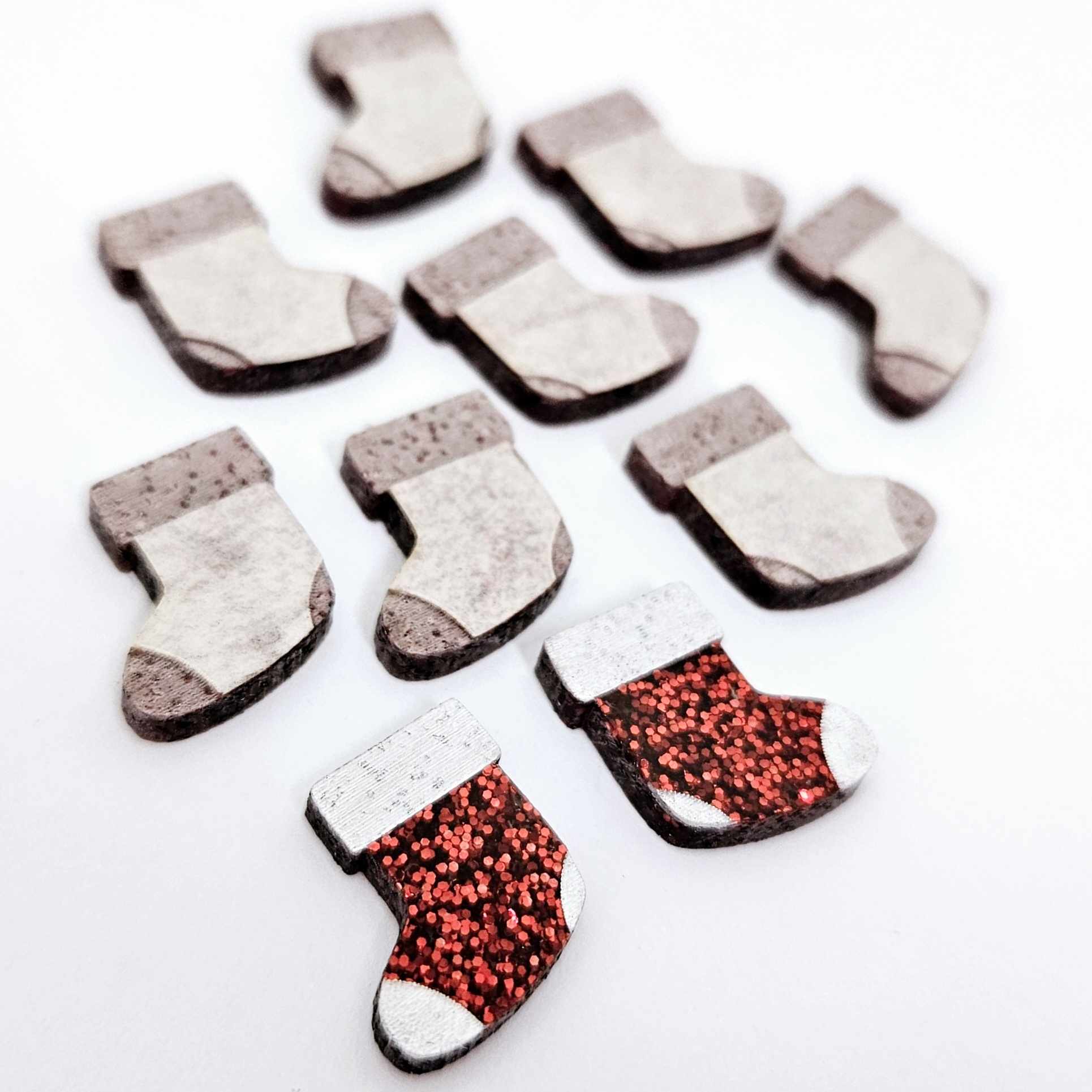 red glitter stockings Christmas Xmas DIY earring supplies laser cut acrylic studs blanks paint fill engraved