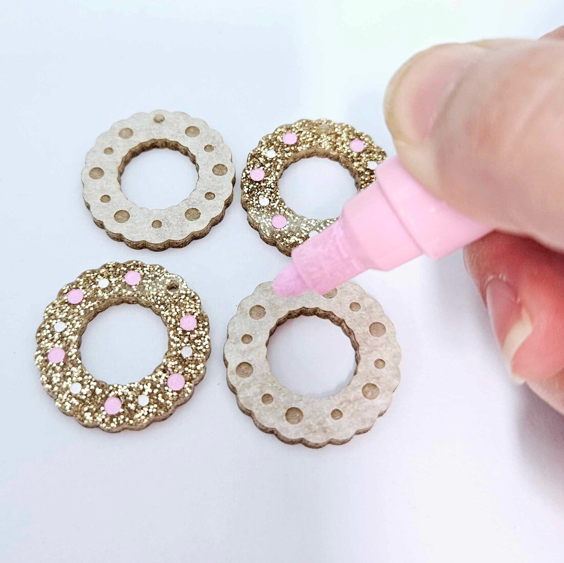 rose gold glitter wreath Christmas Xmas bows DIY earring supplies laser cut acrylic dangles blanks engraved paint filled baubles layered hoops