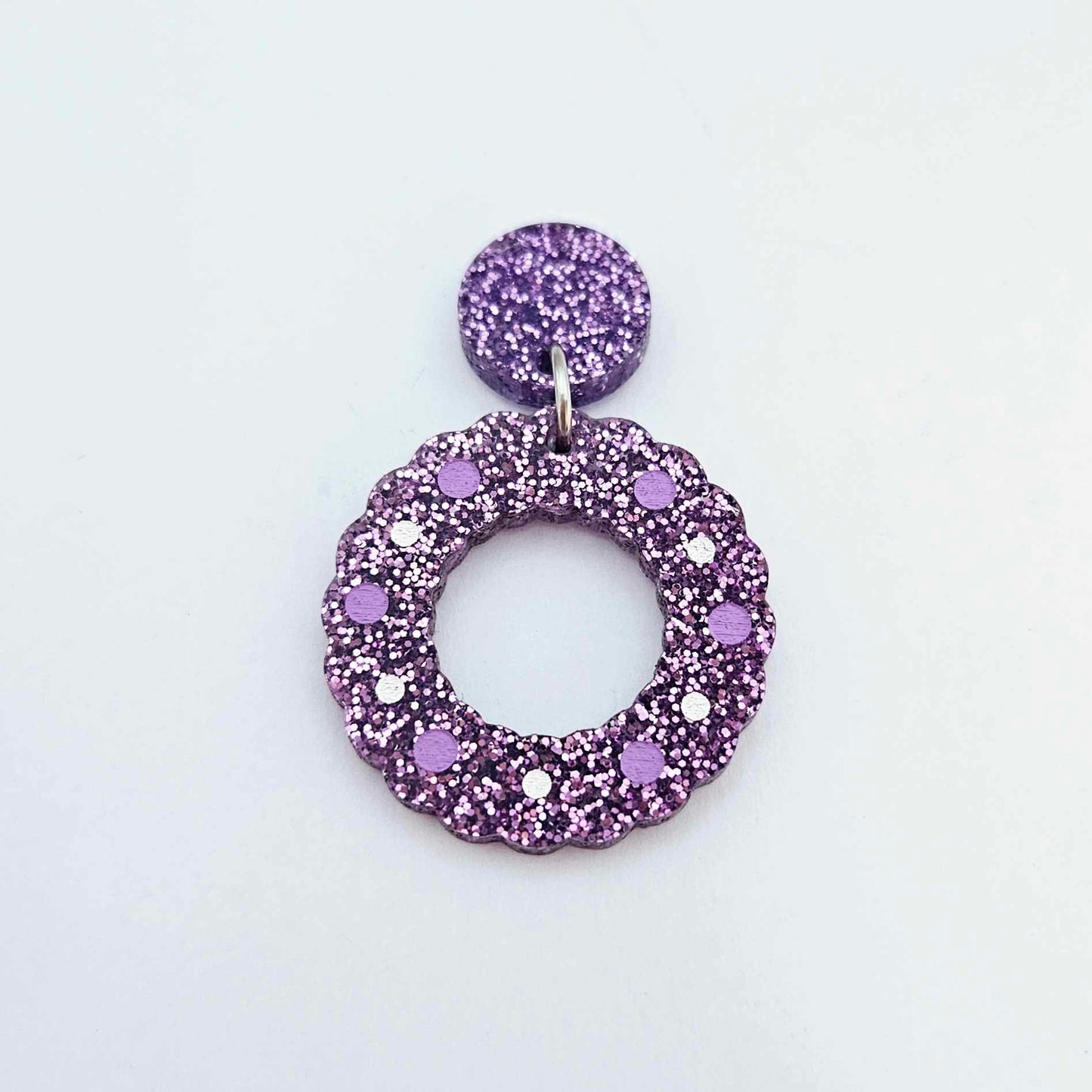 purple glitter wreath Christmas Xmas bows DIY earring supplies laser cut acrylic dangles blanks engraved paint filled baubles layered hoops