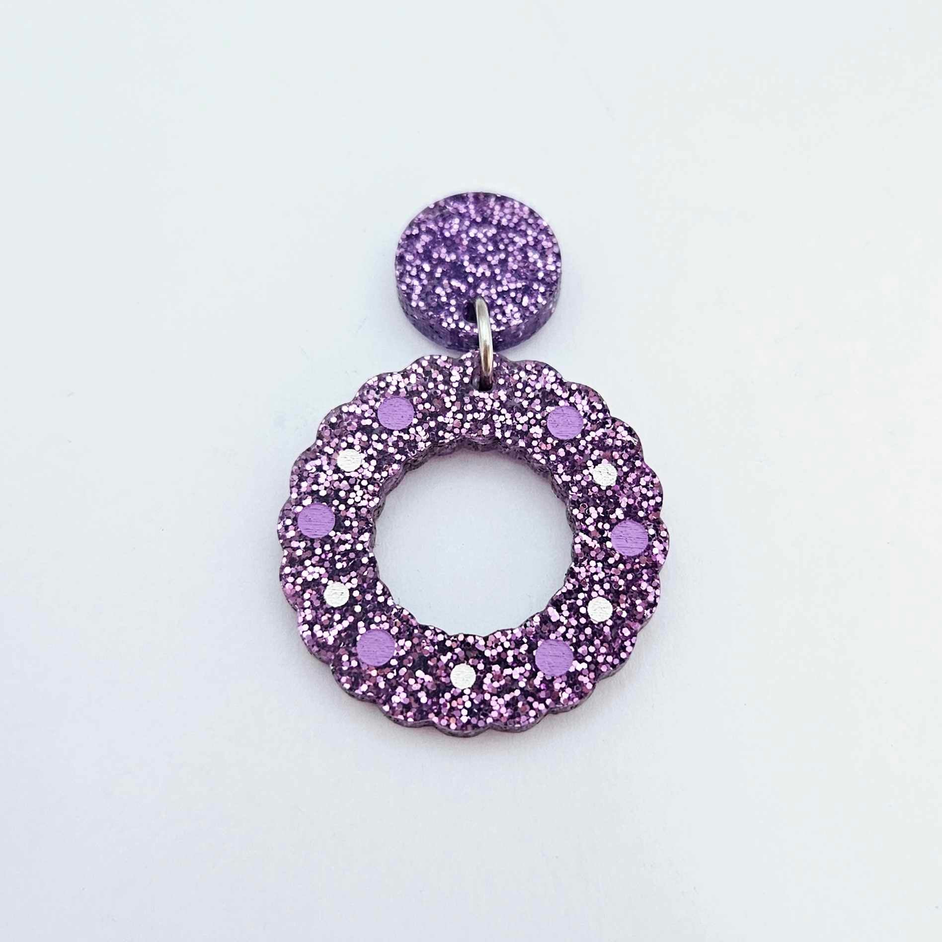 purple glitter wreath Christmas Xmas bows DIY earring supplies laser cut acrylic dangles blanks engraved paint filled baubles layered hoops