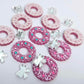 pink glitter wreath Christmas Xmas silver mirror bows DIY earring supplies laser cut acrylic studs blanks engraved paint filled baubles statement