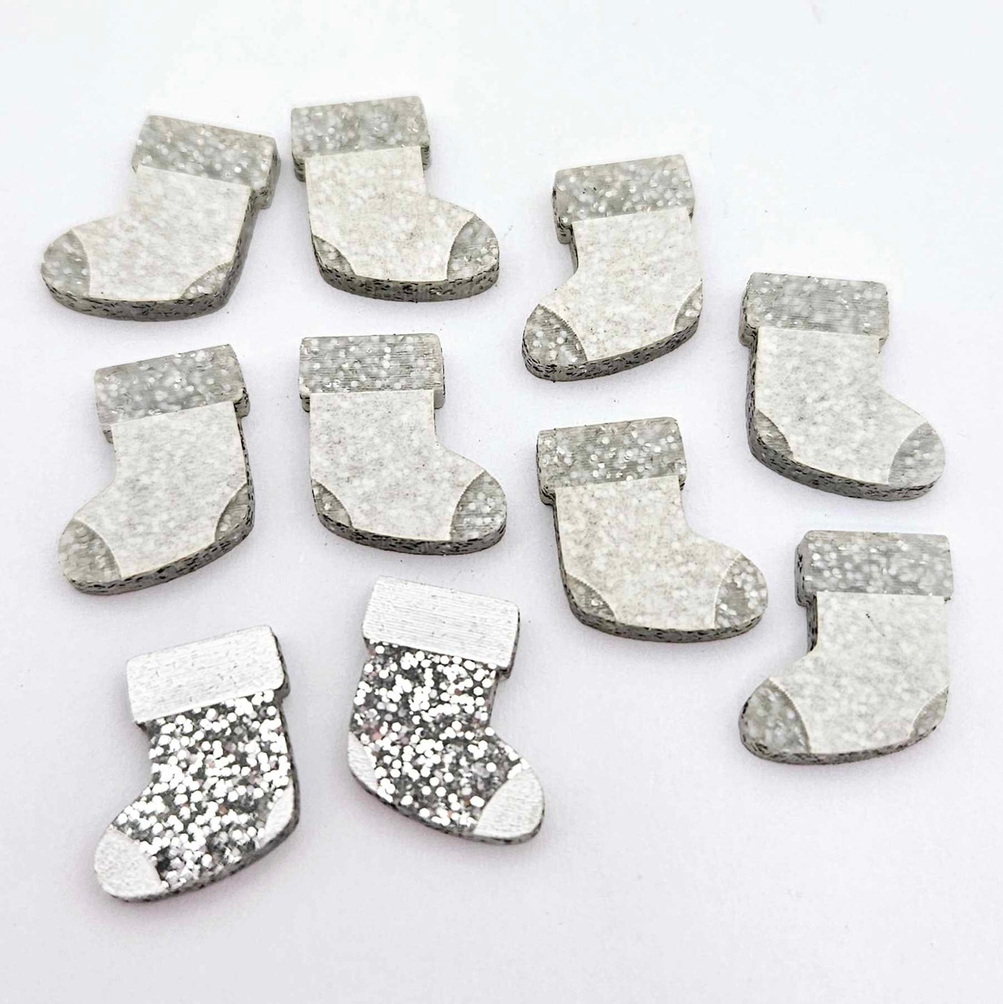 silver glitter stockings Christmas Xmas DIY earring supplies laser cut acrylic studs blanks paint fill engraved