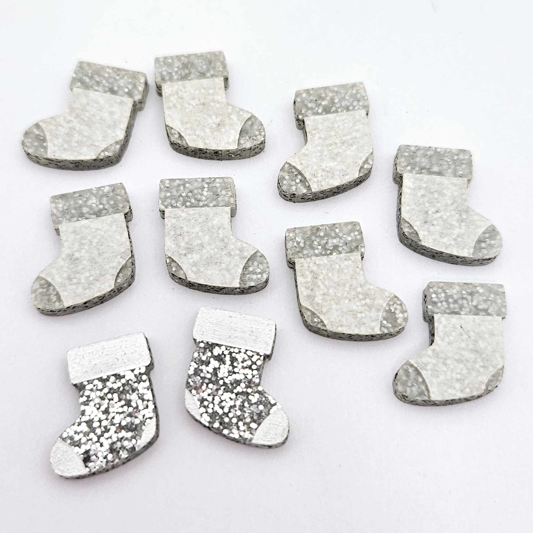 silver glitter stockings Christmas Xmas DIY earring supplies laser cut acrylic studs blanks paint fill engraved