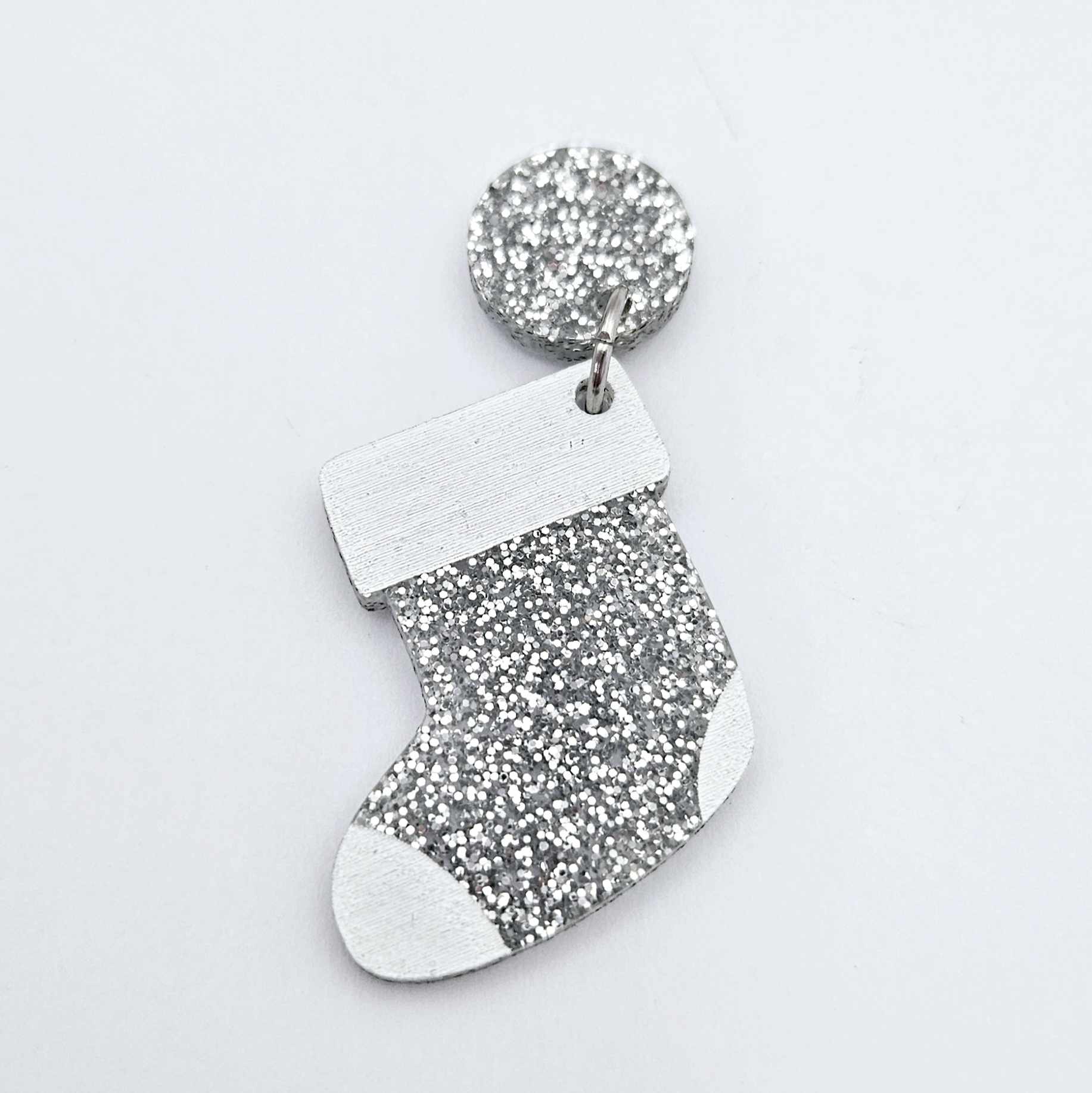 silver glitter stockings Christmas DIY earring supplies laser cut acrylic dangles blanks engraved paint fill craft