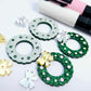 green glitter wreath Christmas Xmas bows DIY earring supplies laser cut acrylic dangles blanks engraved paint filled baubles layered hoops