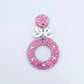 pink glitter wreath Christmas Xmas bows DIY earring supplies laser cut acrylic dangles blanks engraved paint filled baubles layered hoops