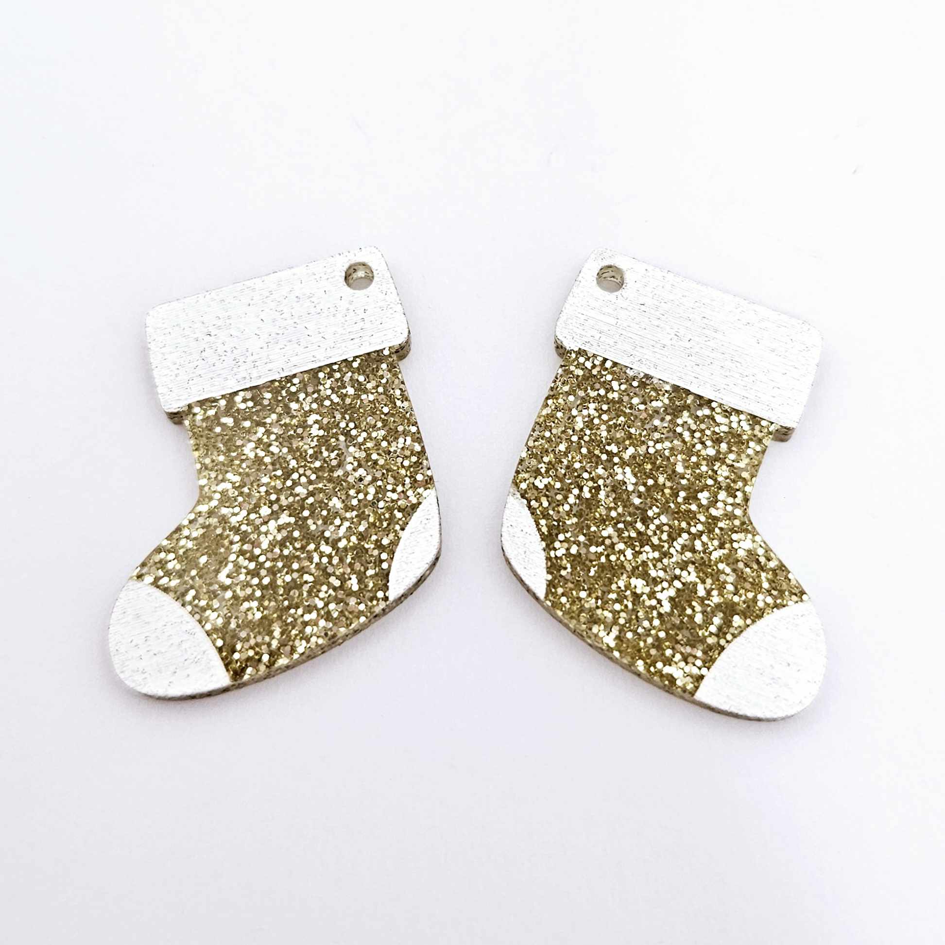 gold glitter stockings Christmas DIY earring supplies laser cut acrylic dangles blanks engraved paint fill craft