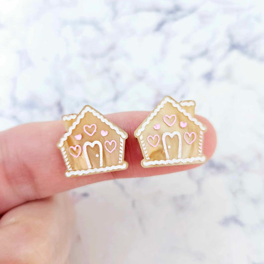 gold pearl gingerbread houses Christmas Xmas DIY earring supplies laser cut acrylic studs blanks engraved paint fill icing frosting