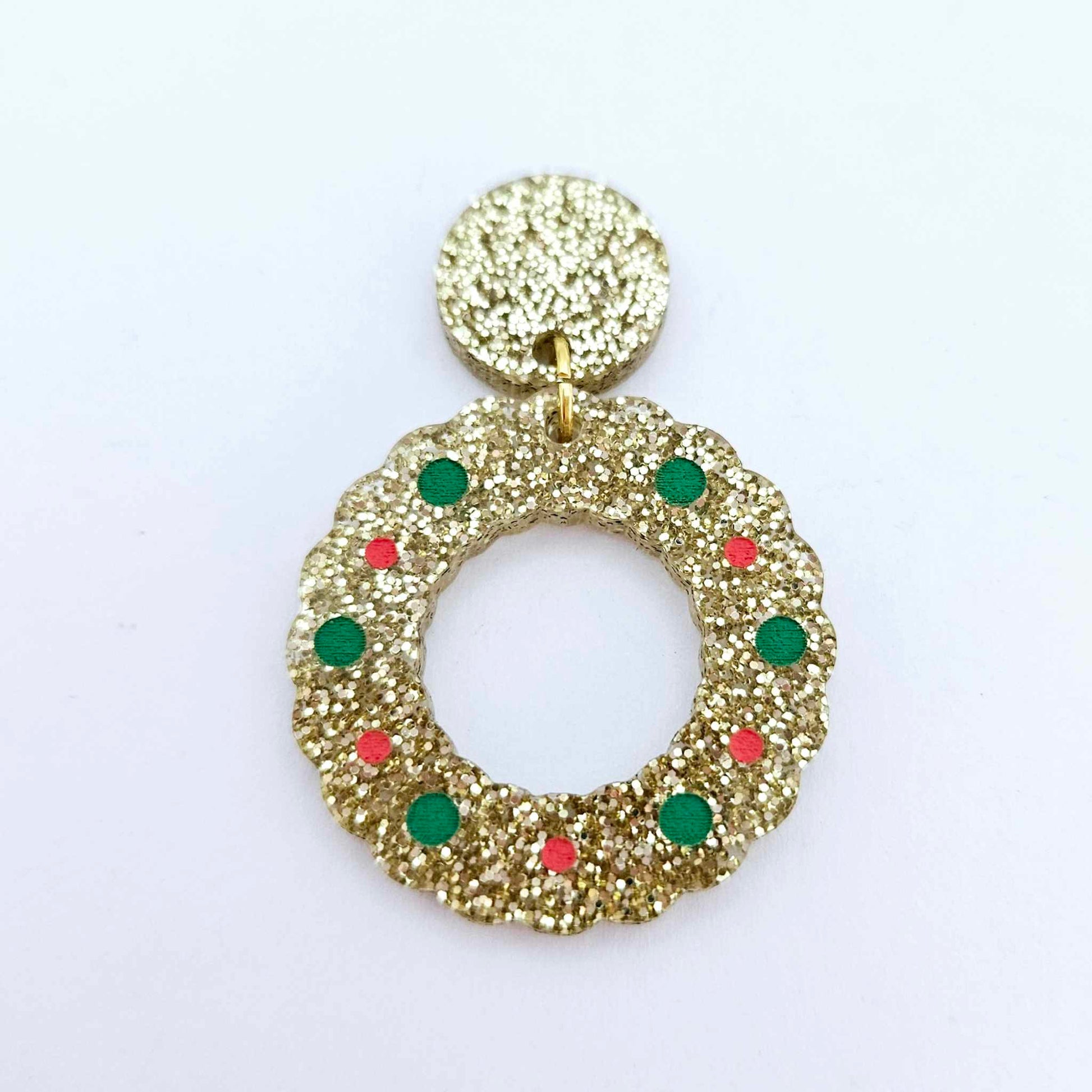 gold glitter wreath Christmas Xmas bows DIY earring supplies laser cut acrylic dangles blanks engraved paint filled baubles layered hoops