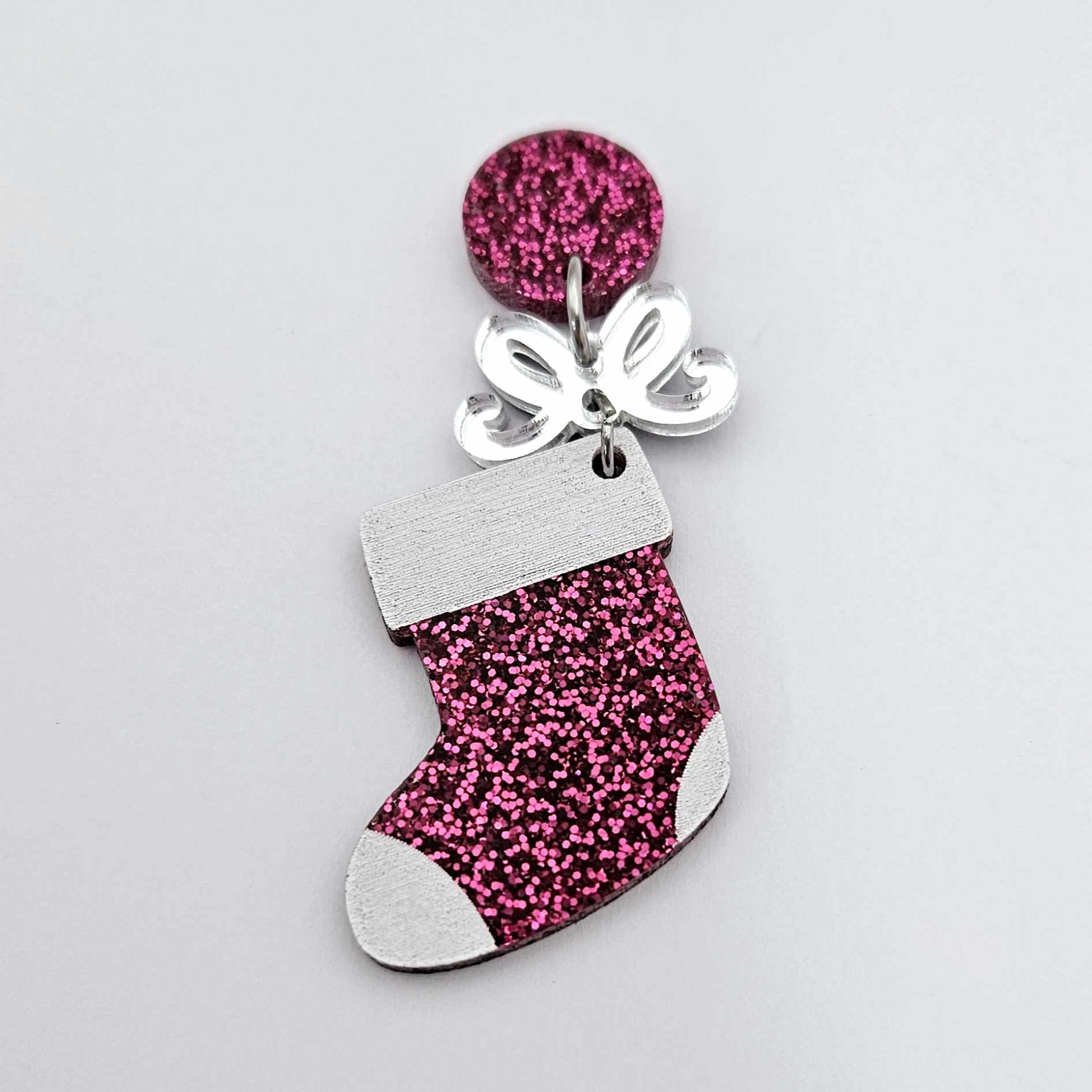 hot pink glitter stockings Christmas DIY earring supplies laser cut acrylic dangles blanks engraved paint fill craft