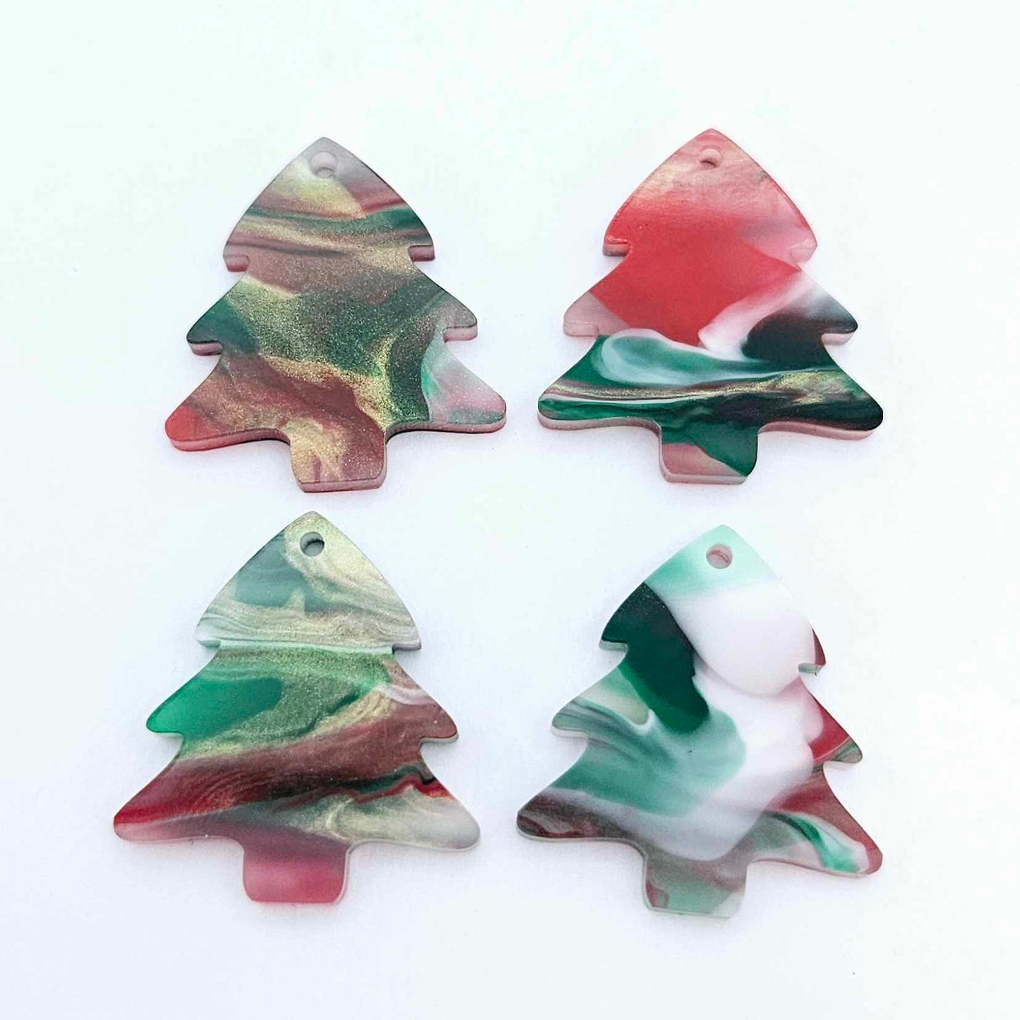 red green white gold marble swirl acrylic mini Christmas Xmas tree DIY earring supplies laser cut blanks dangles