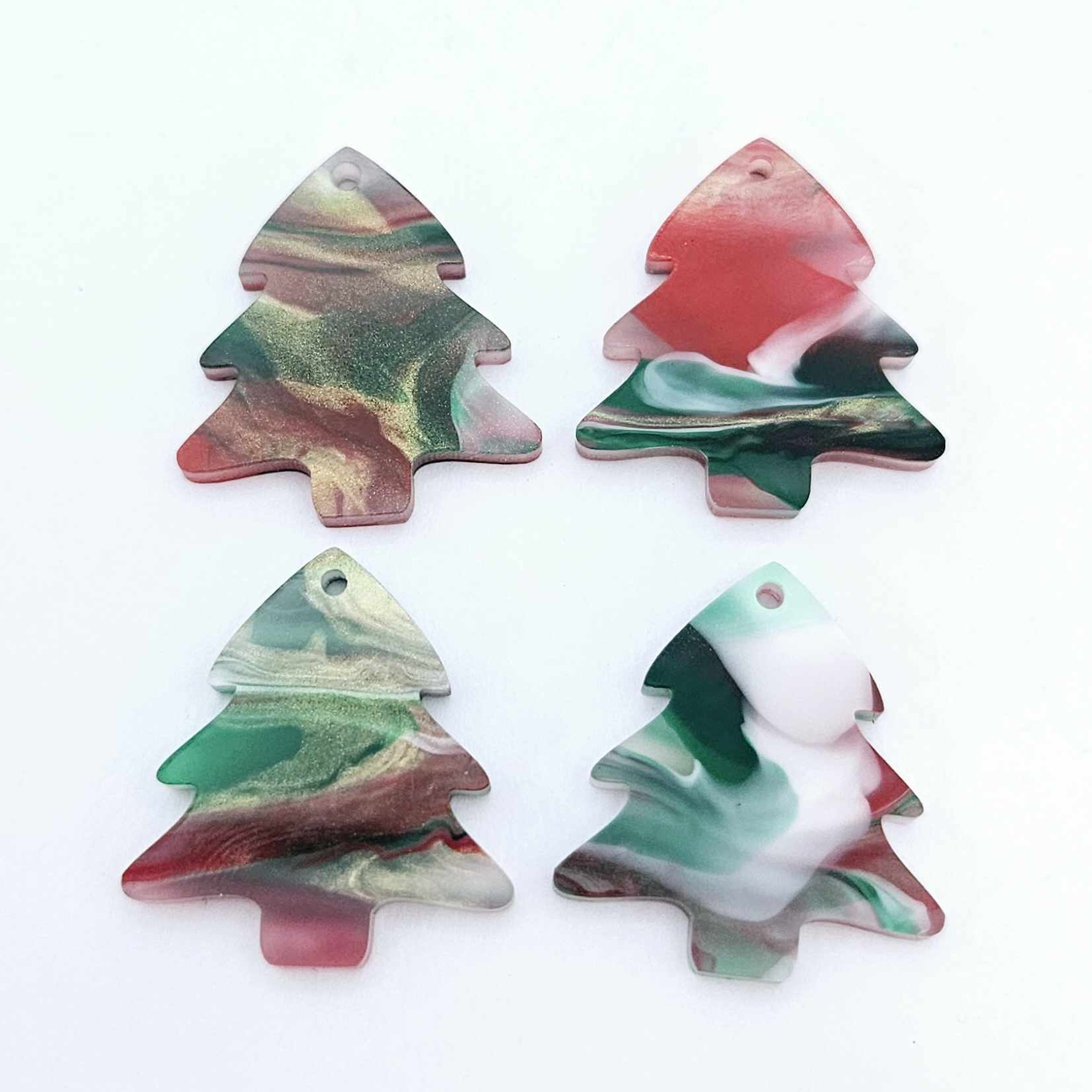 red green white gold marble swirl acrylic mini Christmas Xmas tree DIY earring supplies laser cut blanks dangles
