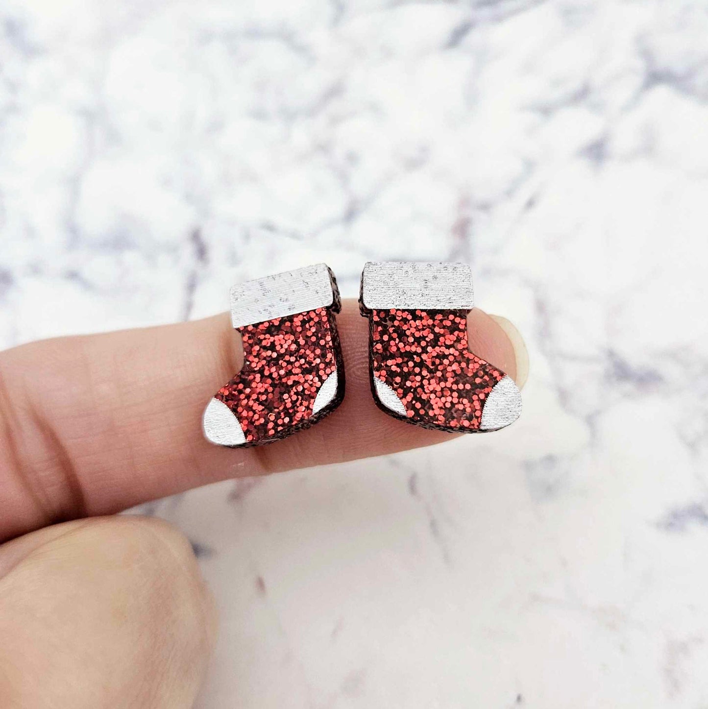red glitter stockings Christmas Xmas DIY earring supplies laser cut acrylic studs blanks paint fill engraved