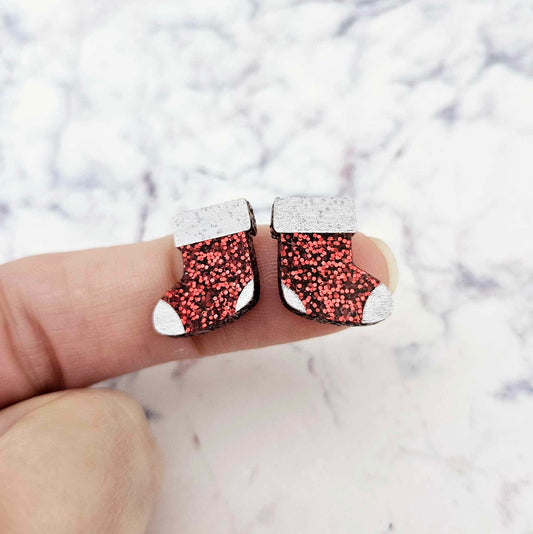 red glitter stockings Christmas Xmas DIY earring supplies laser cut acrylic studs blanks paint fill engraved