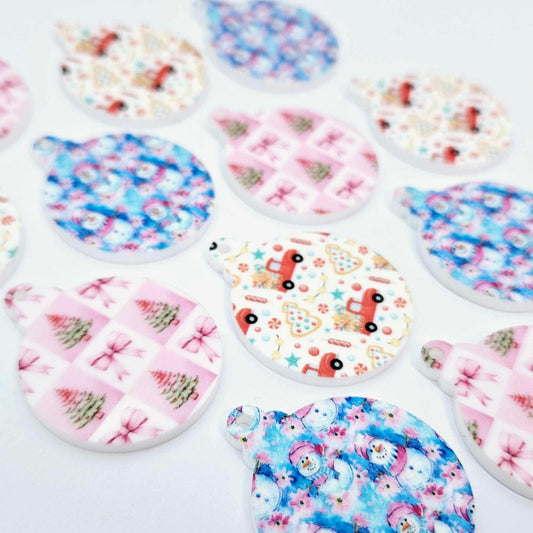 snowman wonderland pink blue vintage truck pink bow patchwork UV print baubles Christmas Xmas tree DIY earring supplies laser cut acrylic dangles blanks mixed pack