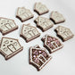 copper glitter gingerbread houses Christmas Xmas DIY earring supplies laser cut acrylic studs blanks engraved paint fill icing frosting