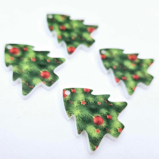 green UV print red baubles Christmas Xmas tree DIY earring supplies laser cut acrylic dangles blanks