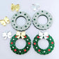 green glitter wreath Christmas Xmas bows DIY earring supplies laser cut acrylic dangles blanks engraved paint filled baubles layered hoops
