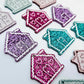 hot pink teal purple glitter gingerbread houses Christmas Xmas DIY earring supplies laser cut acrylic dangles blanks engraved paint fill icing frosting mixed pack