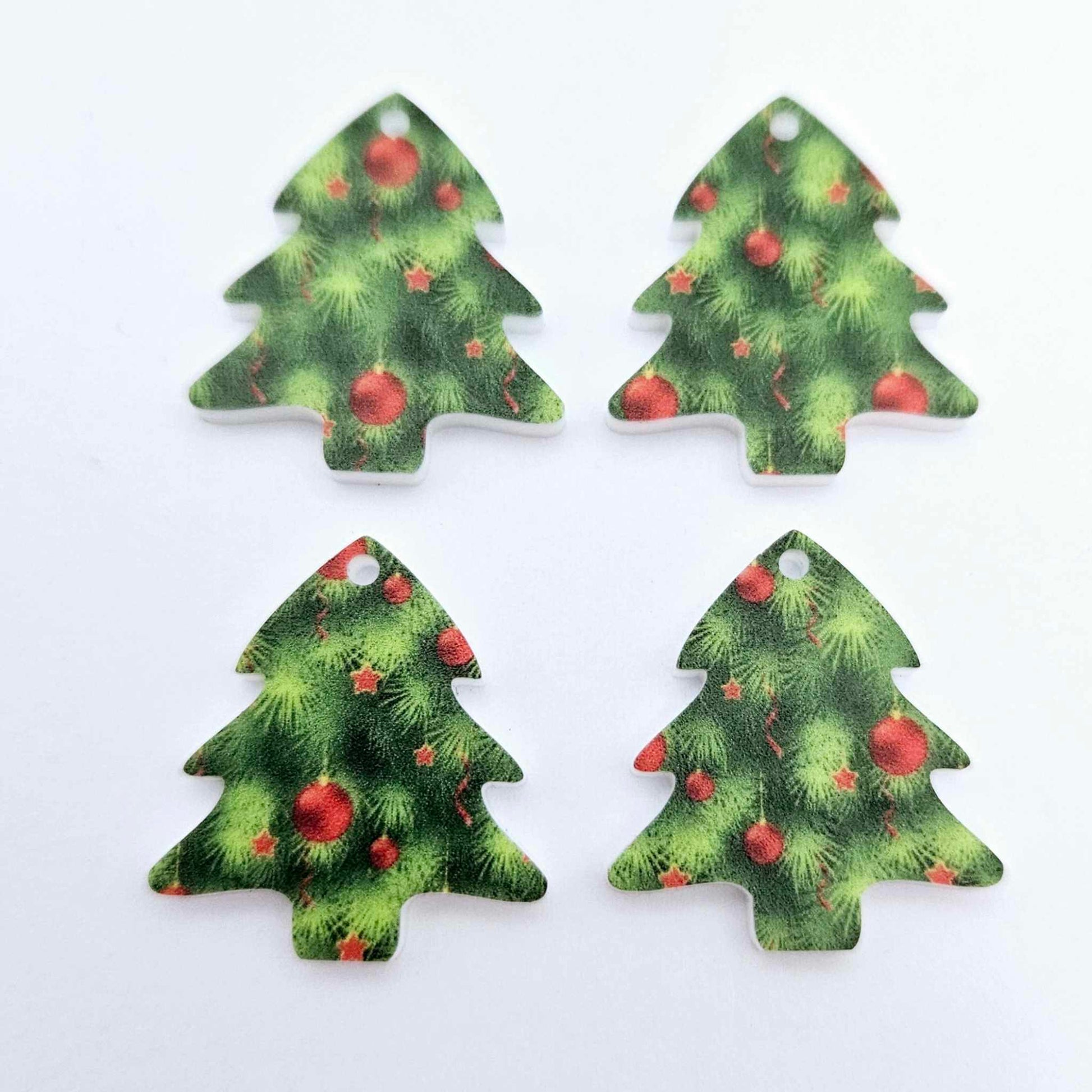 green UV print red baubles Christmas Xmas tree DIY earring supplies laser cut acrylic dangles blanks