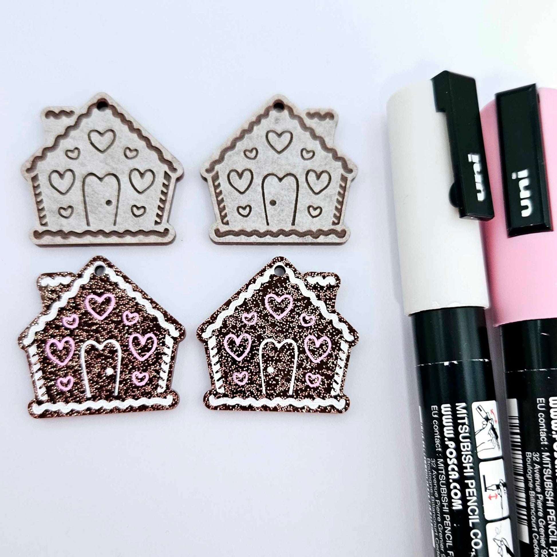 copper glitter gingerbread houses Christmas Xmas DIY earring supplies laser cut acrylic dangles blanks engraved paint fill icing frosting