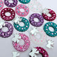 hot pink teal purple fairy dust silver clear glitter wreath Christmas Xmas silver mirror bows DIY earring supplies laser cut acrylic studs blanks engraved paint filled baubles statement mixed pack