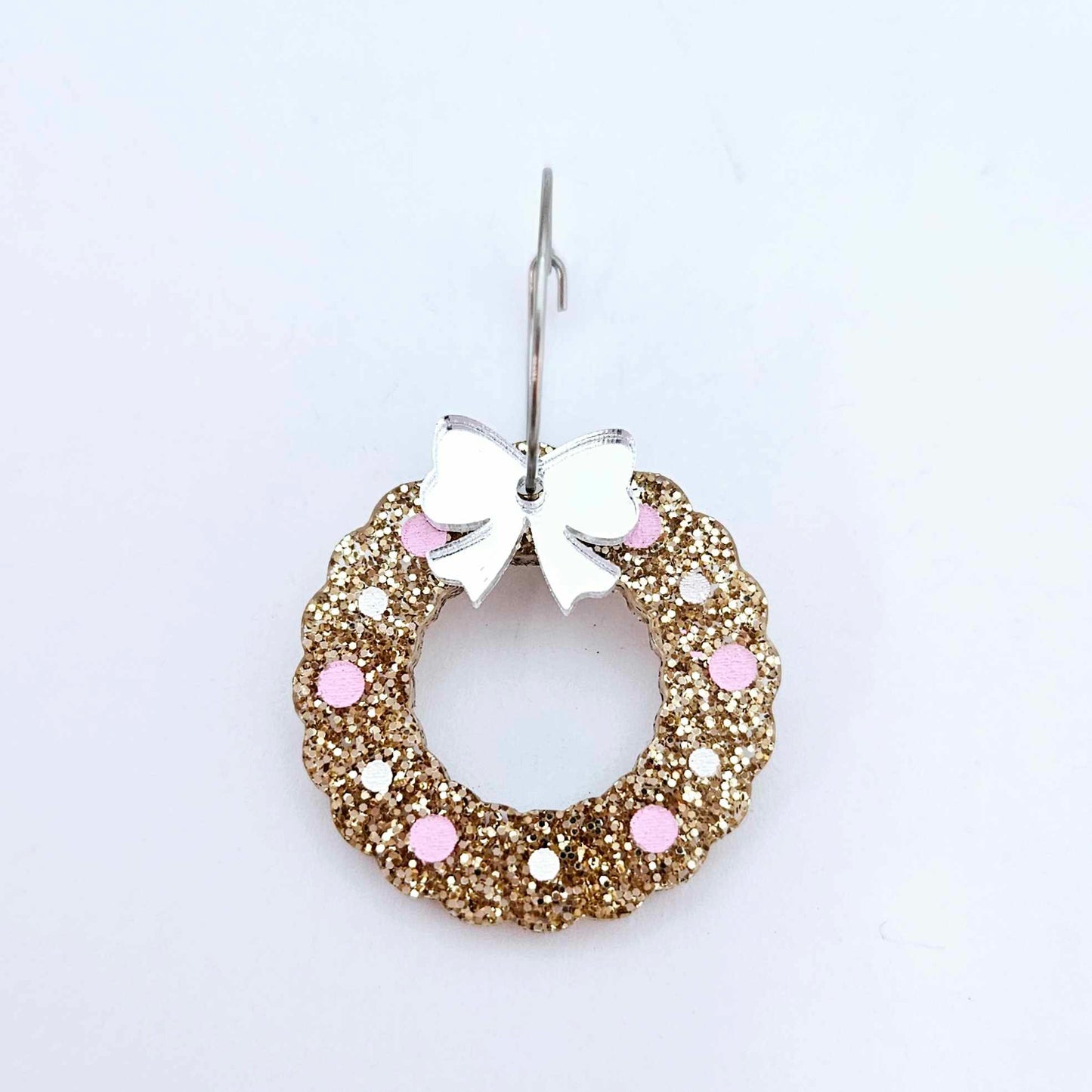 rose gold glitter wreath Christmas Xmas bows DIY earring supplies laser cut acrylic dangles blanks engraved paint filled baubles layered hoops