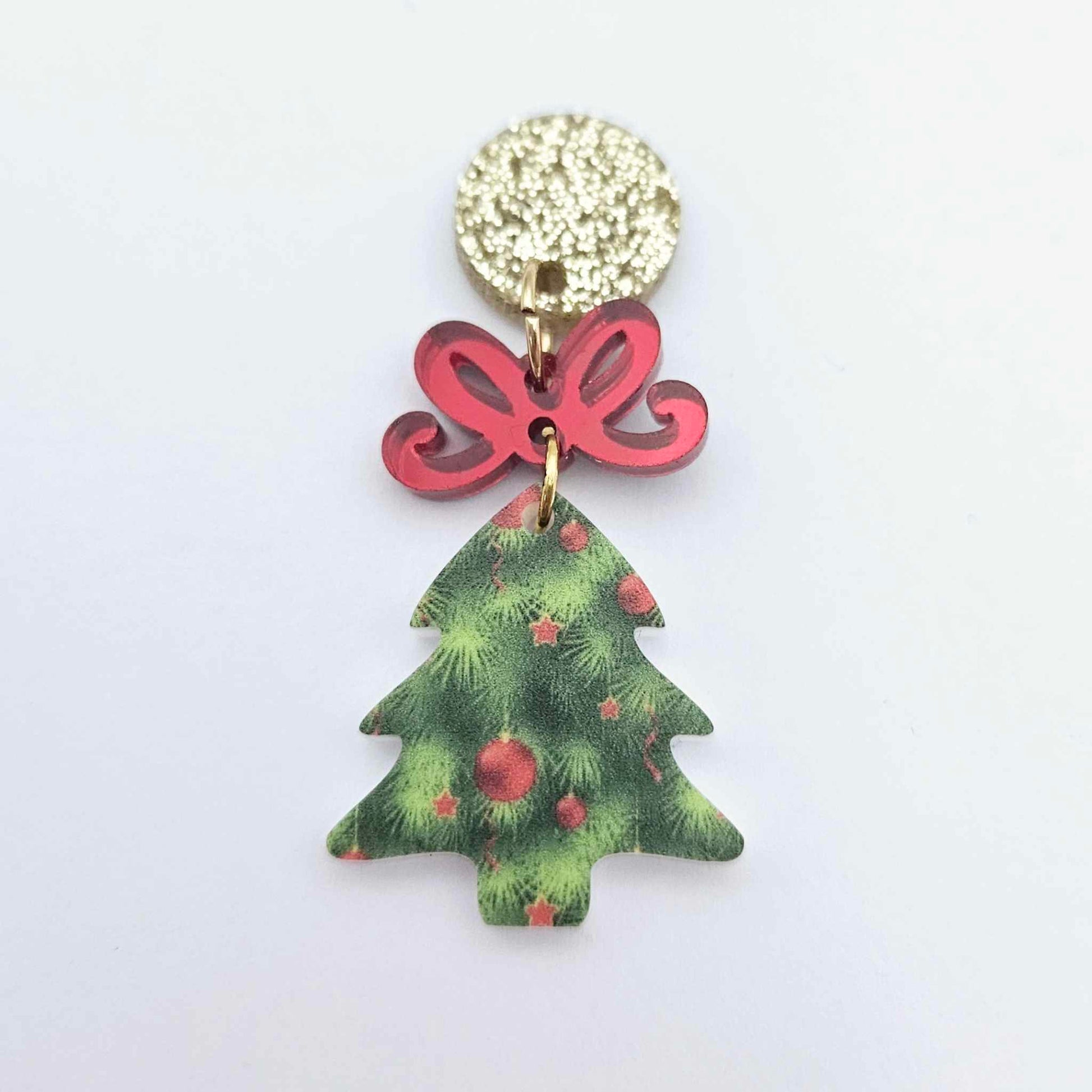 green UV print red baubles Christmas Xmas tree DIY earring supplies laser cut acrylic dangles blanks