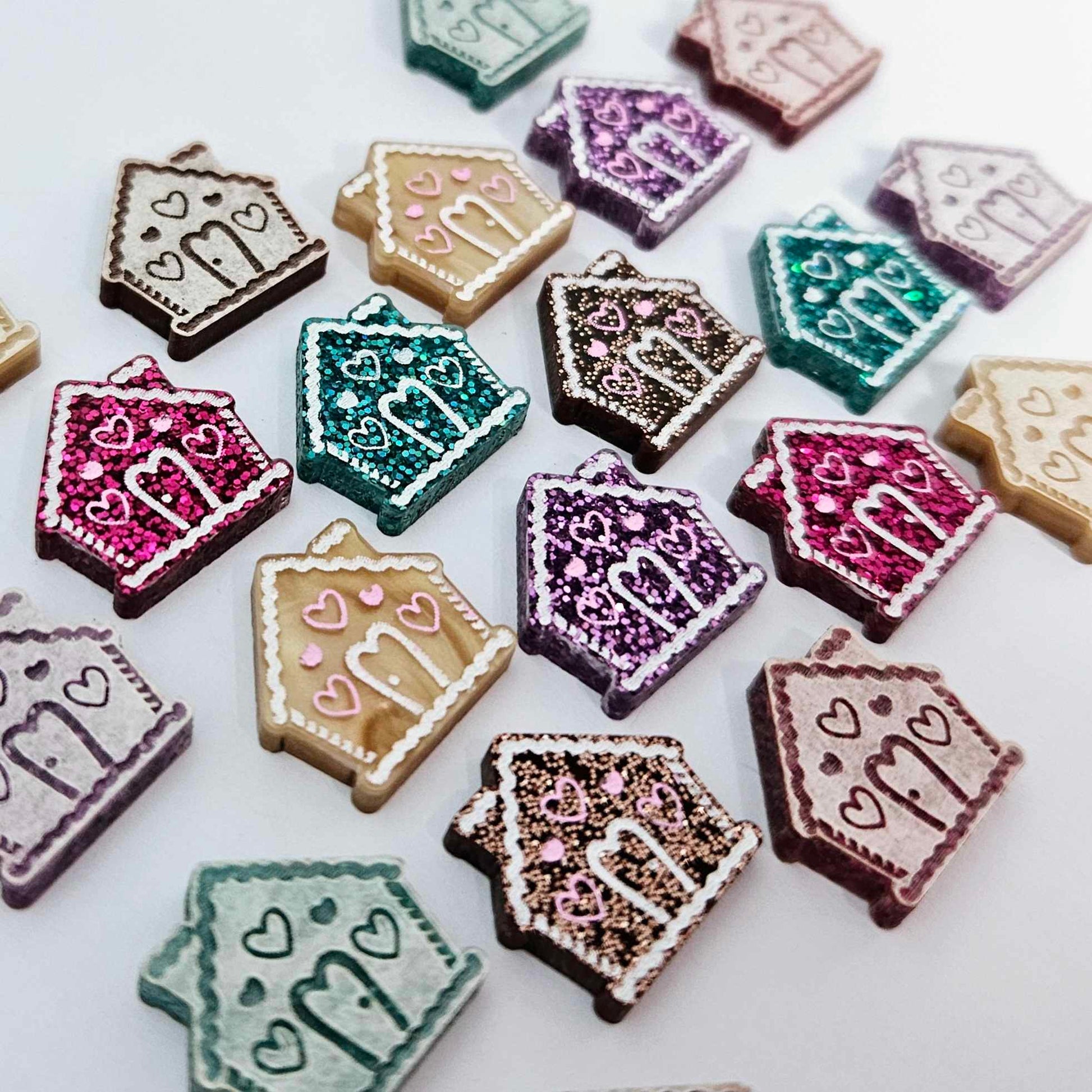 copper hot pink purple glitter gold marble gingerbread houses Christmas Xmas DIY earring supplies laser cut acrylic studs blanks engraved paint fill icing frosting mixed pack