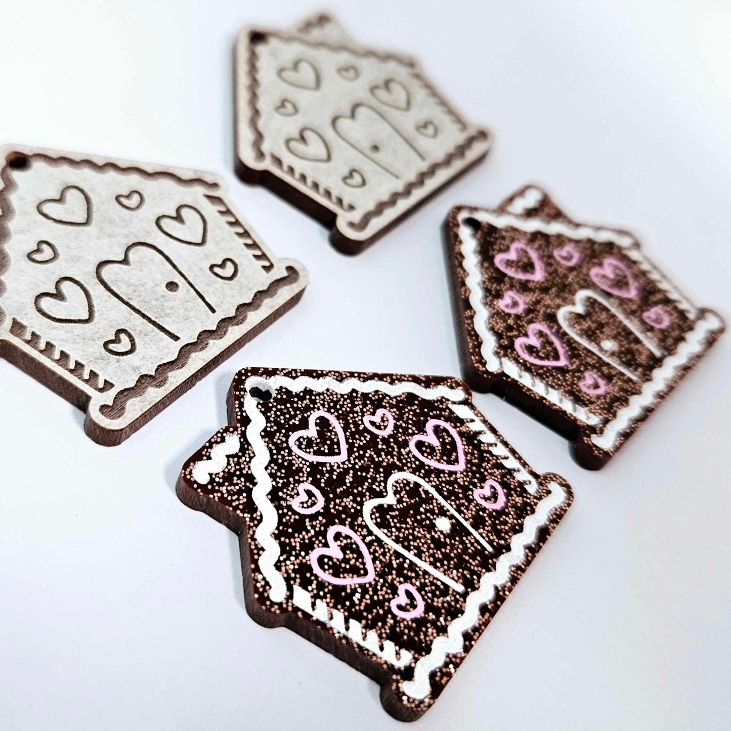 copper glitter gingerbread houses Christmas Xmas DIY earring supplies laser cut acrylic dangles blanks engraved paint fill icing frosting
