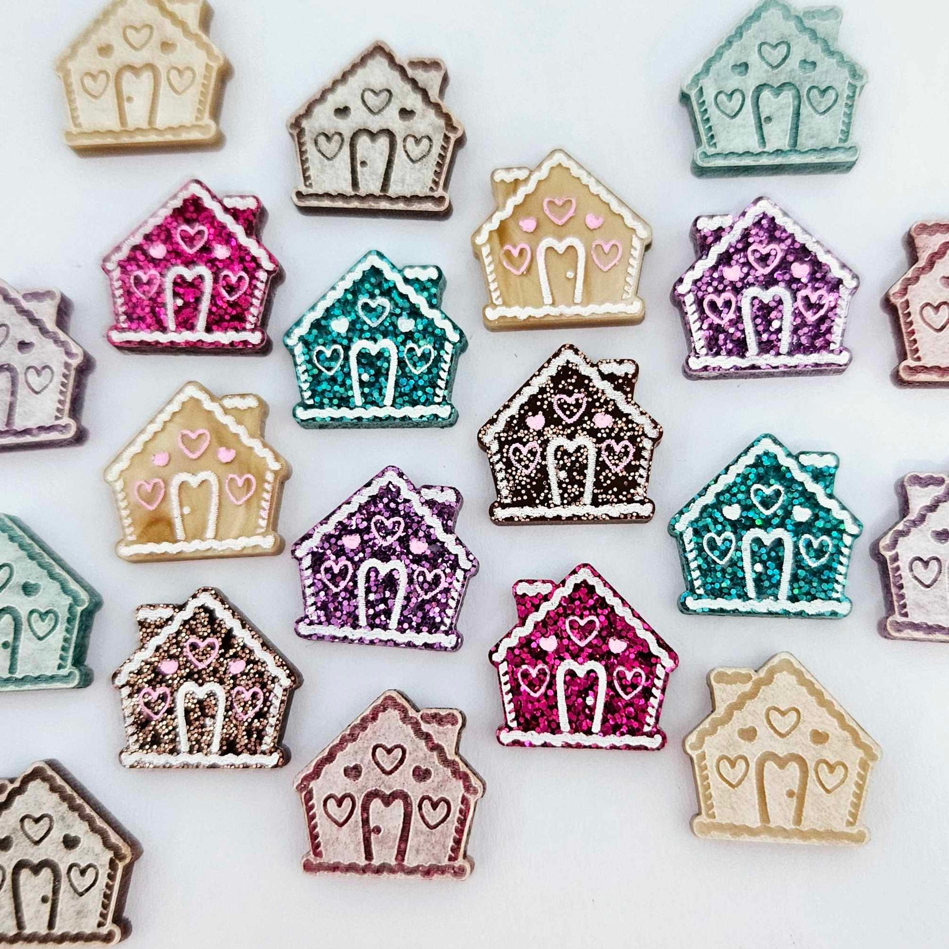 copper hot pink purple glitter gold marble gingerbread houses Christmas Xmas DIY earring supplies laser cut acrylic studs blanks engraved paint fill icing frosting mixed pack