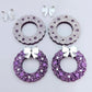 purple glitter wreath Christmas Xmas bows DIY earring supplies laser cut acrylic dangles blanks engraved paint filled baubles layered hoops