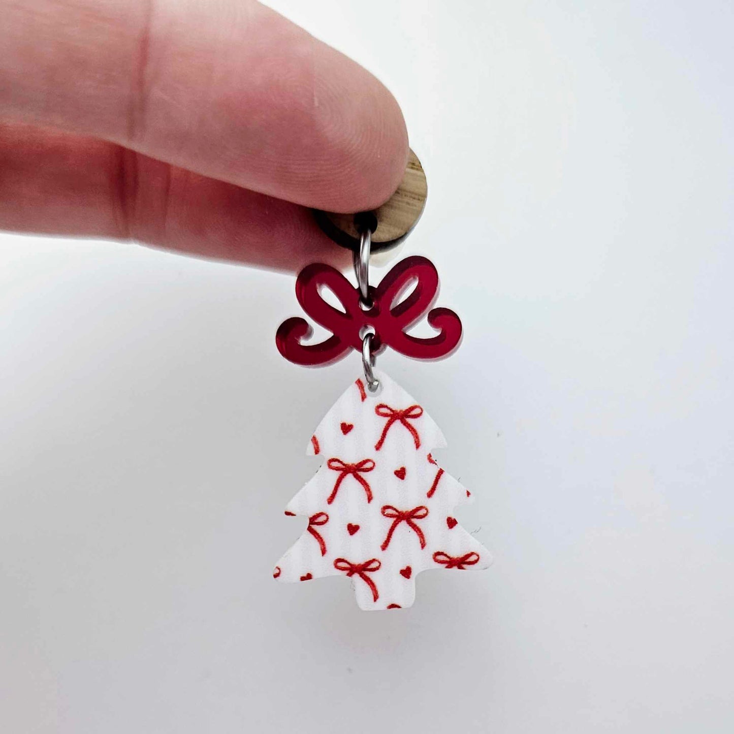 pink white candy stripes red bows heart UV print Christmas Xmas mini tree DIY earring supplies laser cut acrylic dangles blanks