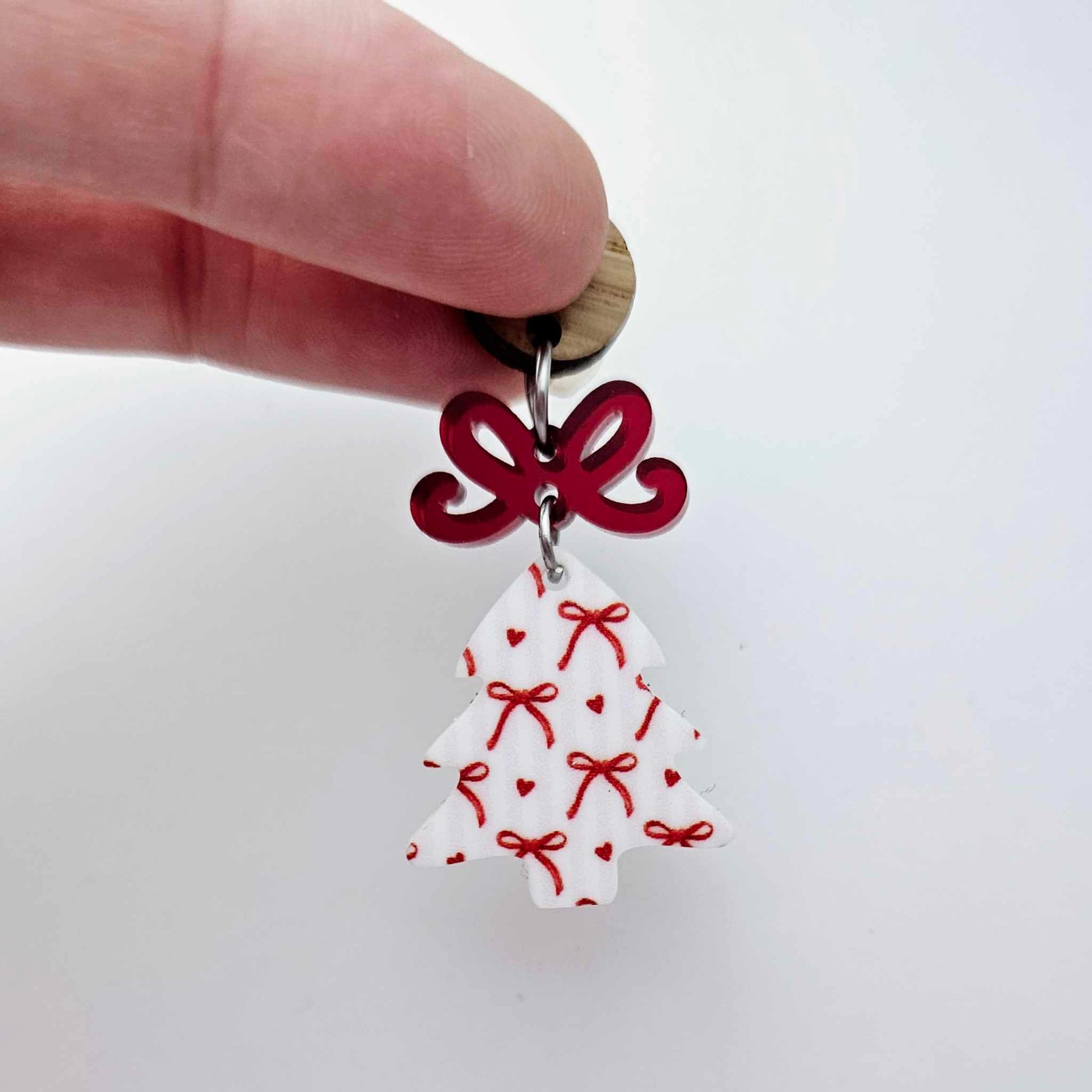 pink white candy stripes red bows heart UV print Christmas Xmas mini tree DIY earring supplies laser cut acrylic dangles blanks