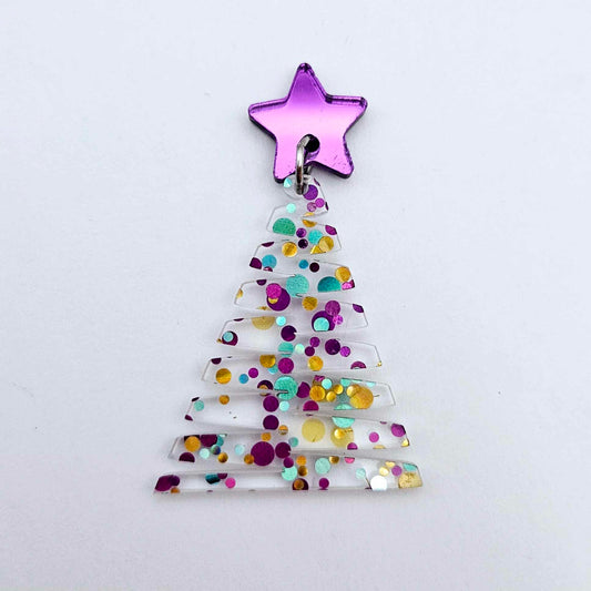 purple blue gold bubble glitter zigzag Christmas tree DIY acrylic earring supplies dangles blanks