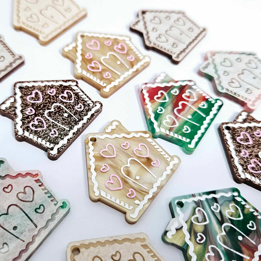 gold pearl swirl marble copper glitter gingerbread houses Christmas Xmas DIY earring supplies laser cut acrylic dangles blanks engraved paint fill icing frosting mixed pack
