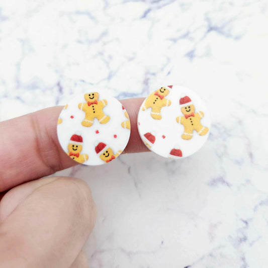 20mm circle gingerbread man men in santa hats cute UV print Christmas Xmas DIY earring supplies laser cut acrylic studs blanks