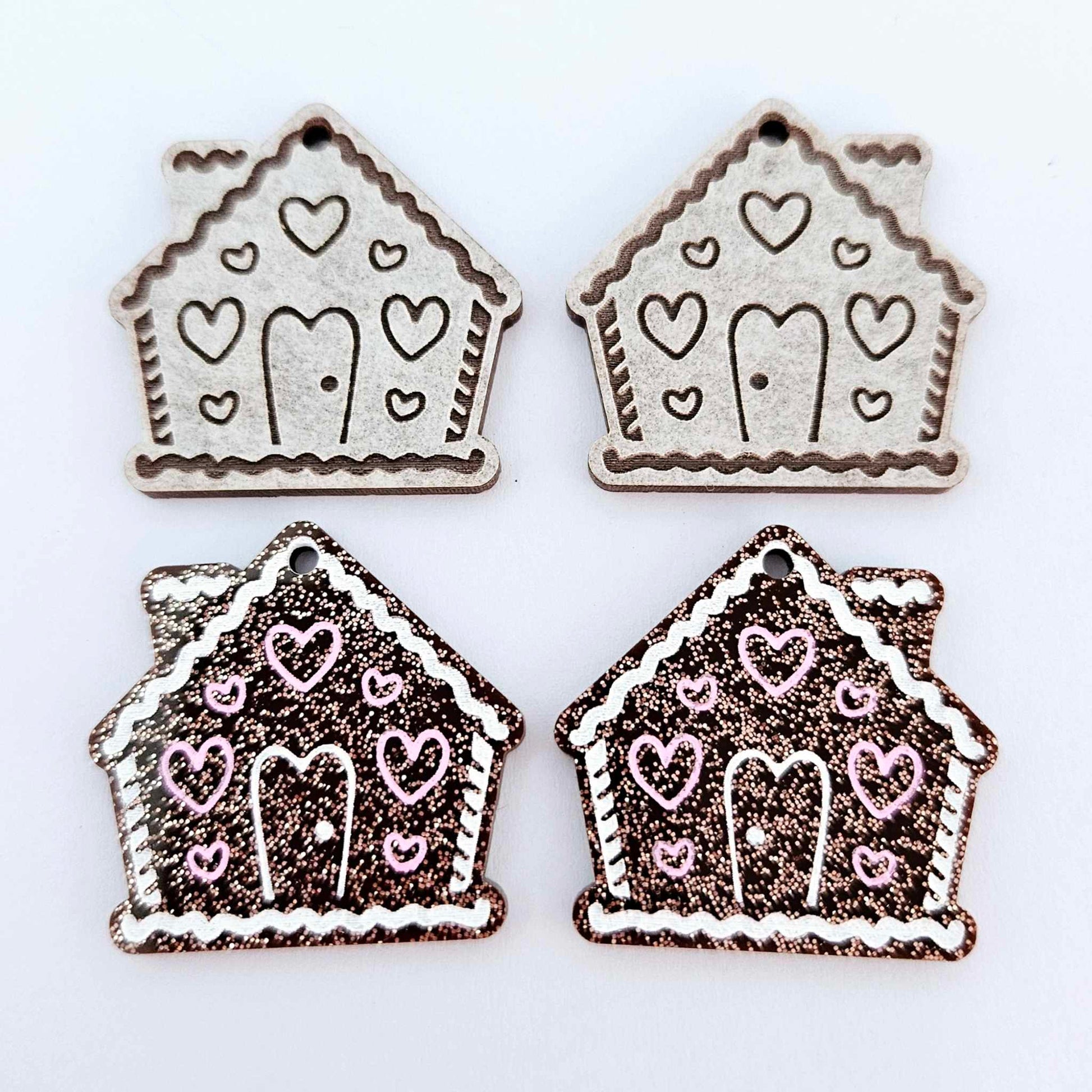 copper glitter gingerbread houses Christmas Xmas DIY earring supplies laser cut acrylic dangles blanks engraved paint fill icing frosting
