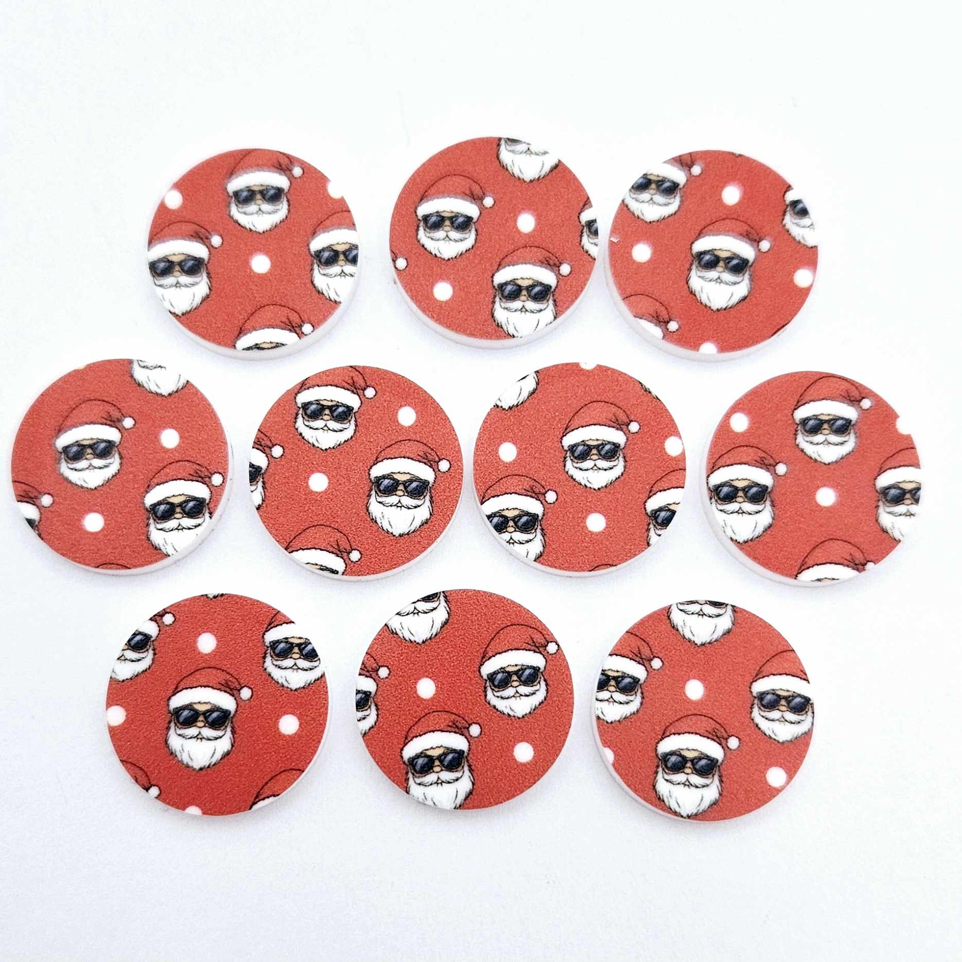 20mm circle santa sunnies cool red white UV print Christmas Xmas DIY earring supplies laser cut acrylic studs blanks