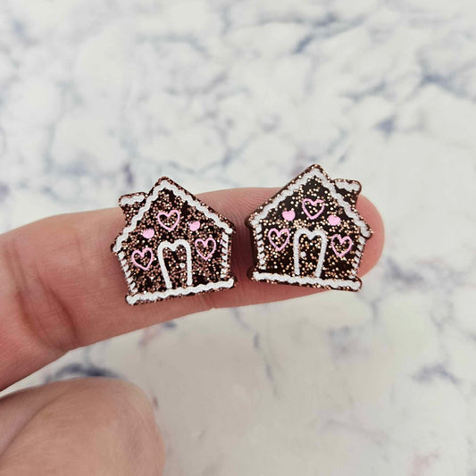 copper glitter gingerbread houses Christmas Xmas DIY earring supplies laser cut acrylic studs blanks engraved paint fill icing frosting