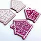 hot pink glitter gingerbread houses Christmas Xmas DIY earring supplies laser cut acrylic dangles blanks engraved paint fill icing frosting